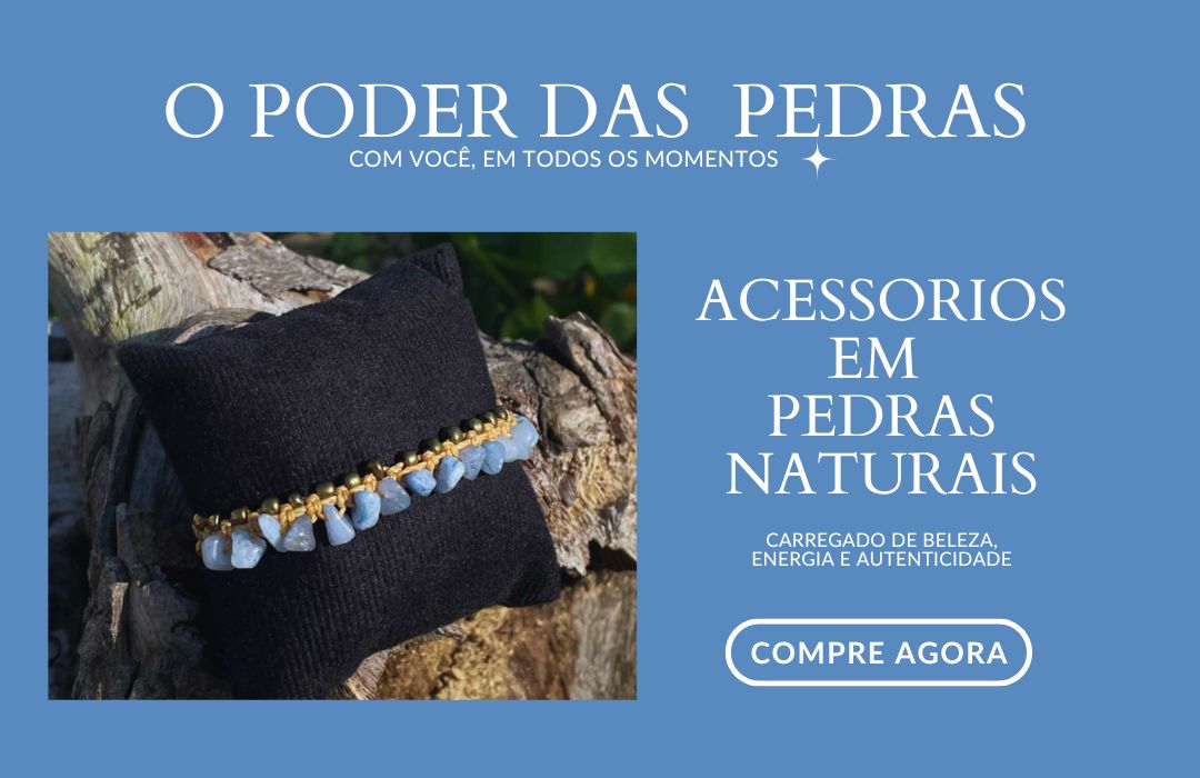 Banner promocional de joias artesanais da Sirenar.art com acessórios em pedras naturais e macramê.