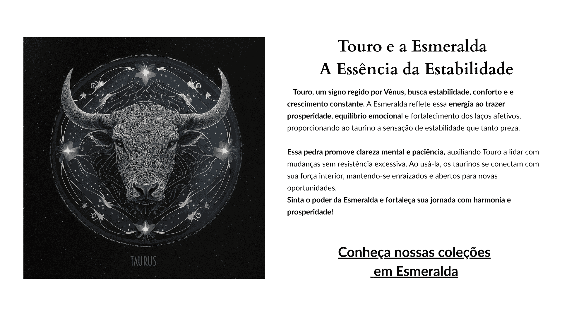 Ilustração mística do signo de Touro, representado por um touro imponente com padrões energéticos, simbolizando força, estabilidade e conexão com a pedra Esmeralda.